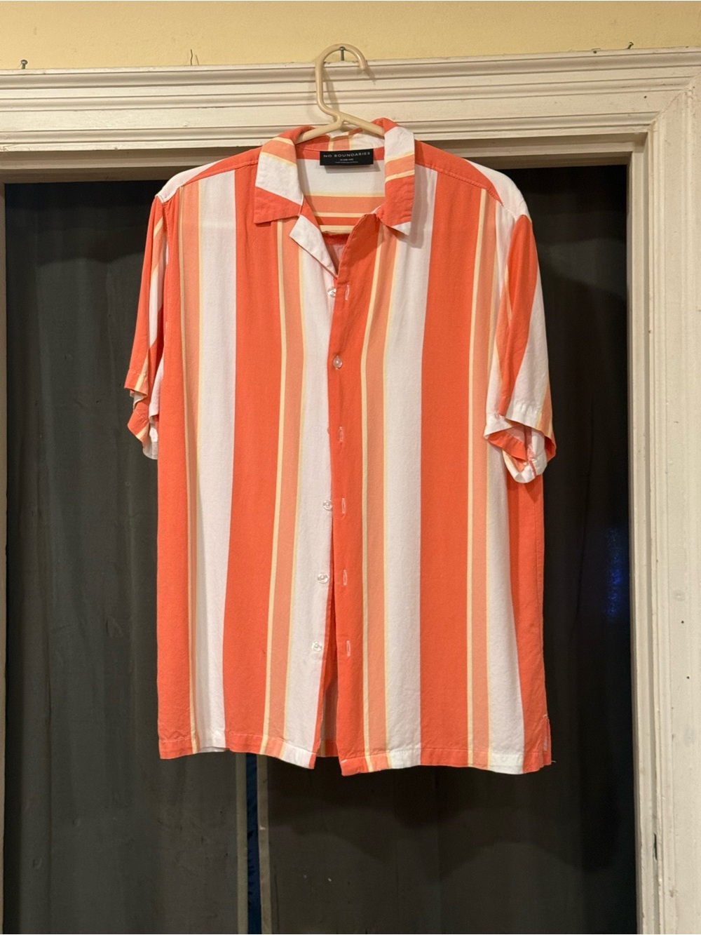 No Boundaries Orange and White Vertical Stripe Short Sleeve Shirt